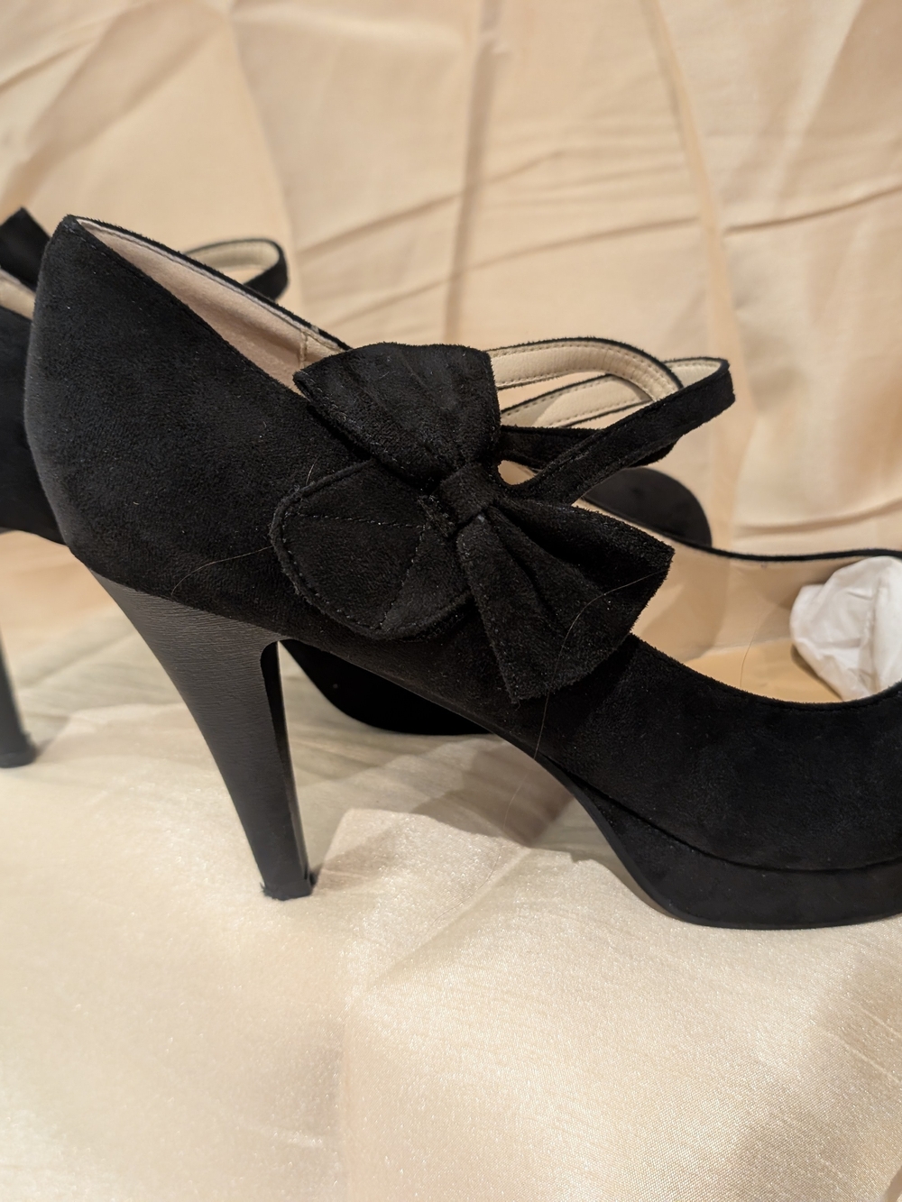 Classic Black Suede Platform Mary Jane Heels - Picture 4 of 4